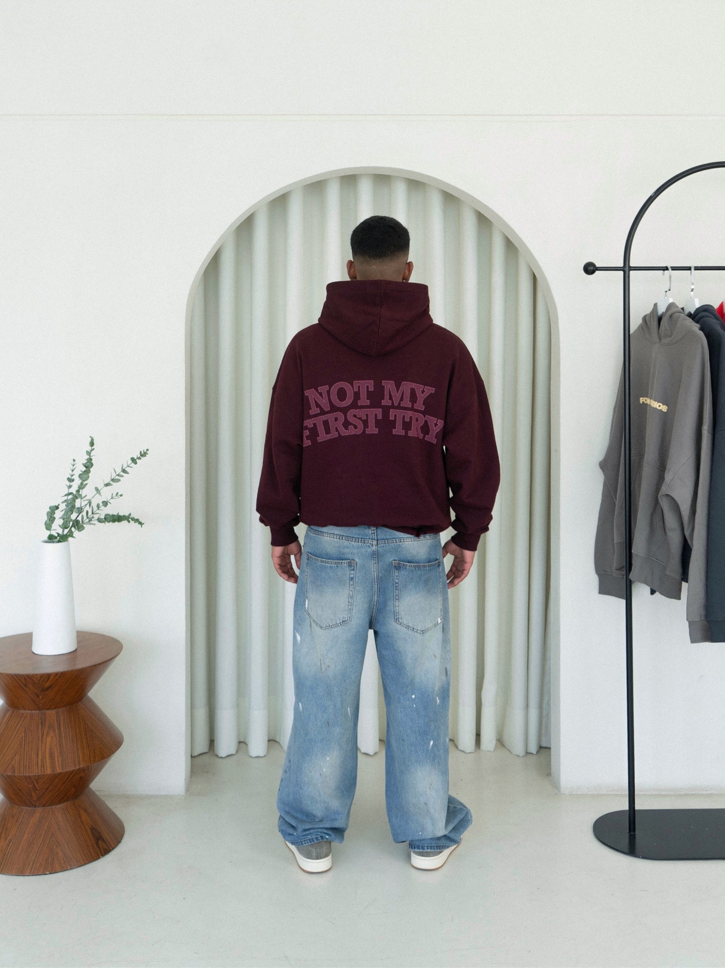 NOT MY FIRST TRY BURGUNDY HOODIE