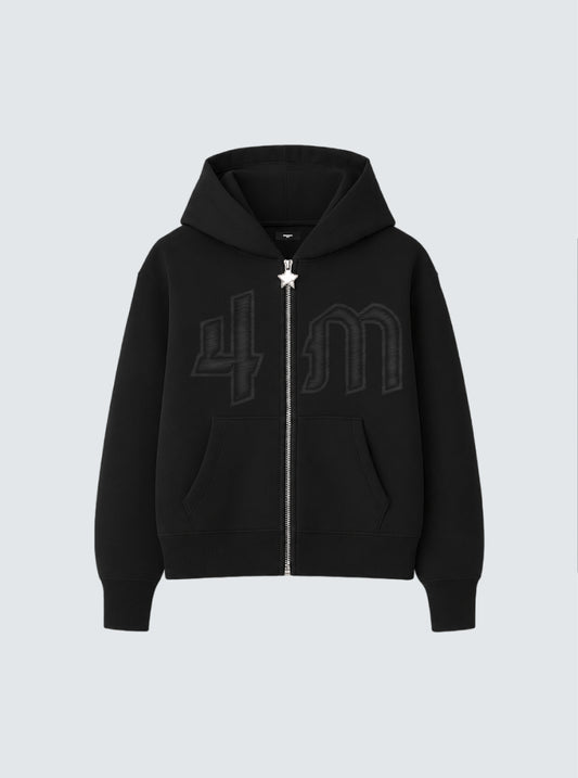 4M ALL BLACK ZIP UP HOODIE